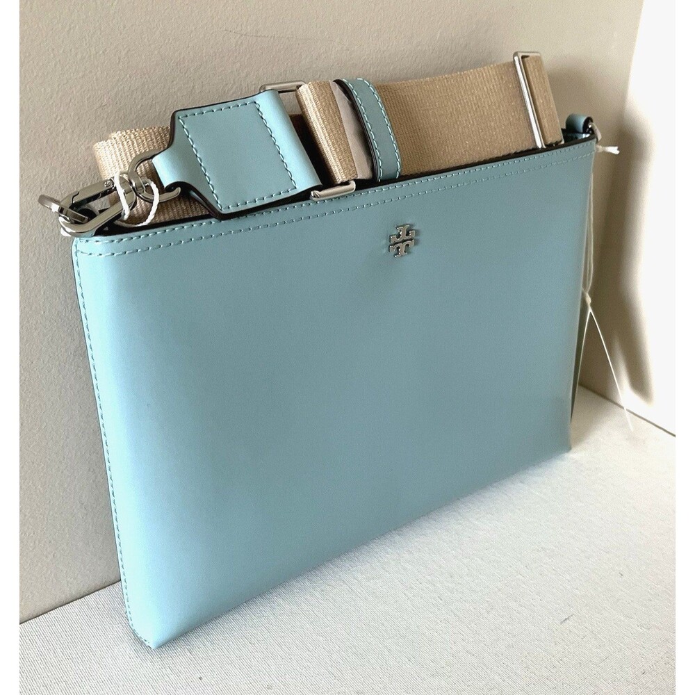 New Tory Burch Blake Patent Swingpack Crossbody Leather Angel Blue